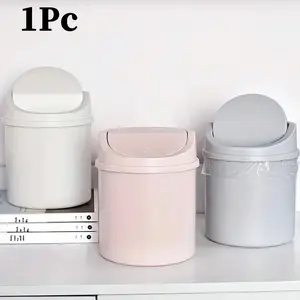 Mini Trash Can with Lid, Small Desktop Waste Basket, Plastic Table Bin, Shake-Top Design, Prevents Odor, Ideal for Bathroom, Home Office, Living Room