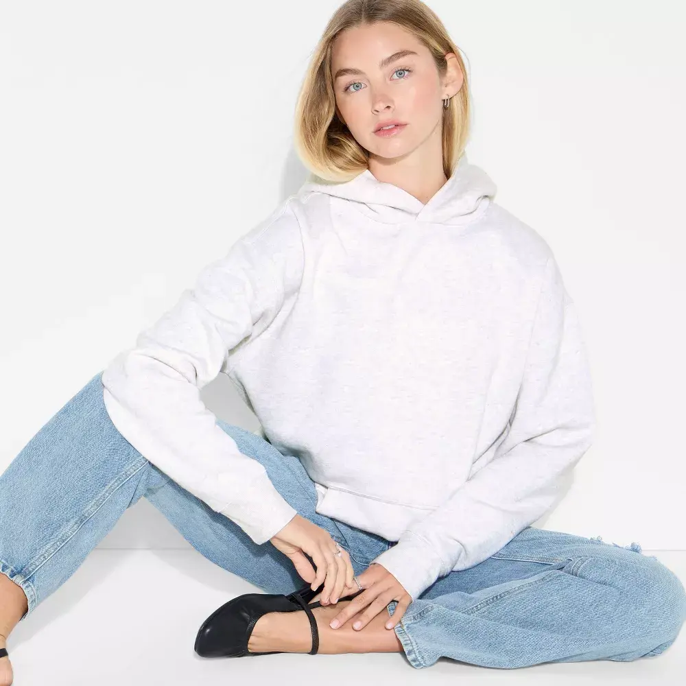 Women's Oversized Hooded Pullover Sweatshirt - Wild Fable, Cotton Fabric, Kangaroo Pocket, Graphic Garment