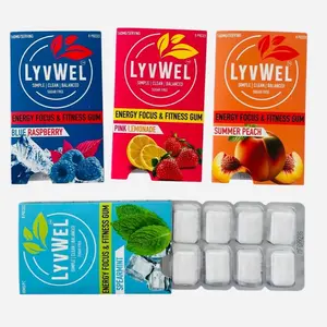 Caffeine Chewing Gum - 1 Pack (80mg Per Piece, 8 pieces, BLUE RASPBERRY,PINK LEMONADE, SPEARMINT & SUMMER PEACH Beverage Energy Sport flavored healthy Grape Sugar-Free