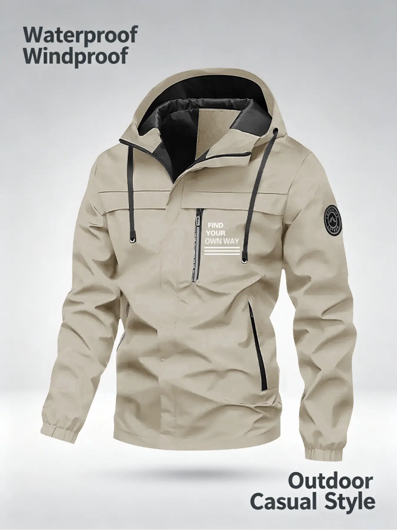 Men's Outdoor Waterproof Windproof Jacket, Hooded Multi-Pocket, Durable Breathable, Hiking Running Casual Coat, Men's Sportswear, Sport Outerwear