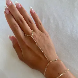 Theia CZ Hand Chain 14K Gold Filled Finger Hole Fits Up to Ring Size 11 Center 2.5 Inches Lead Nickel Free Waterproof Handmade in Hawaii