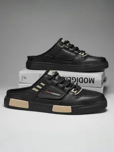 Plus Size Men's Black-Khaki Mesh Mule Sneakers, Cool Light & Breathable Style, Hollowed Mesh + Mule Slip-On Design + "FASHION" Logo, Breathable & Comfortable, Plus Size Friendly , Ideal for Plus Size Men's Summer Leisure & Light Outings, Slip on Mules