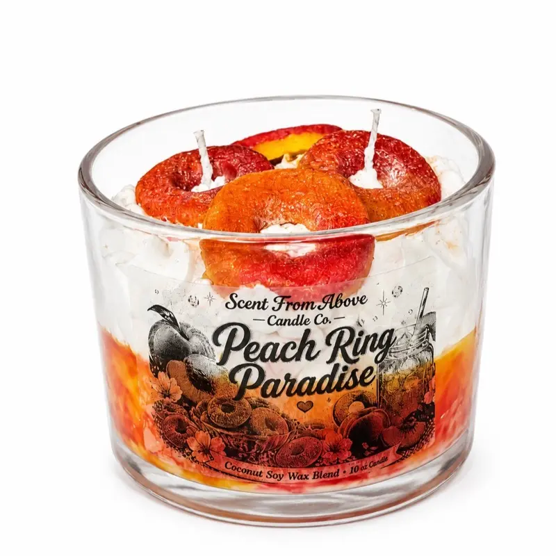 Peach Ring Paradise Dessert Candle Juicy Peach Candy with Sweet Sugary Fresh Scent Hand Poured in Texas