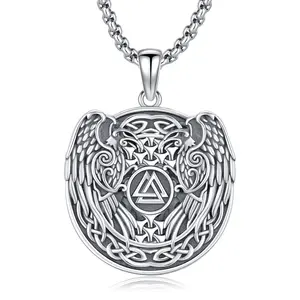 DRINSPER Viking Raven Necklace 925 Sterling Silver Norse Mythology Mjolnir Necklace Graduation Gift for Men Women