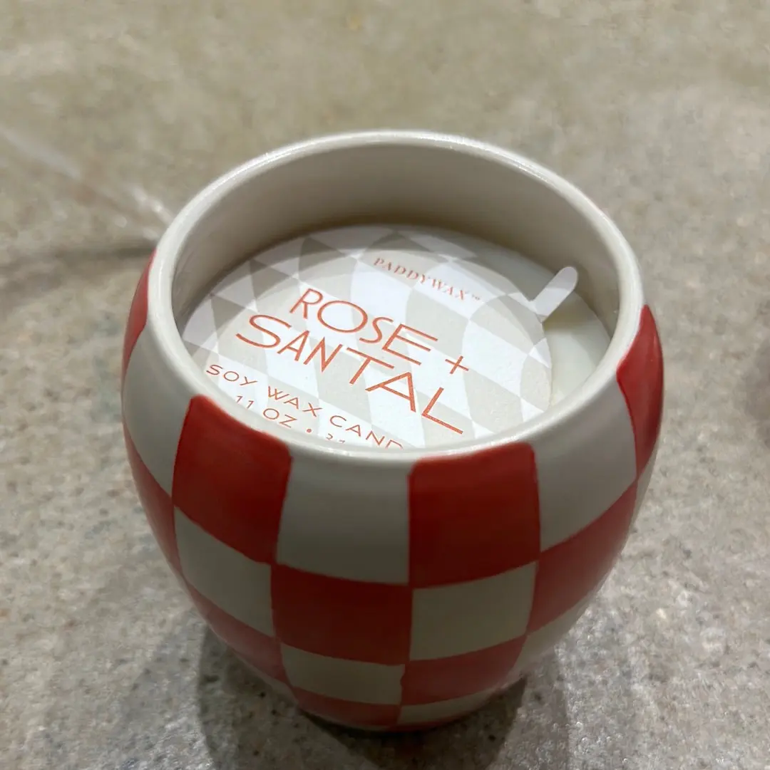 Rose & Santal Checkered Porcelain Candle
