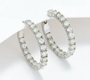 Steel by Diamonique 1" Hinged Hoop Earrings
