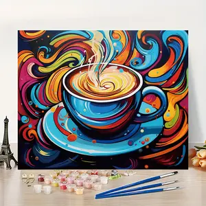 1Pcs Coffee Cup in Color Swirl - Beginner DIY Paint by Numbers Kit - 16x20 Inches - Frameless - Paint by Numbers - Handcrafted Art Set - Acrylic Paint by Numbers - DIY Decorative Painting - Ideal for Home Wall Decor and Gifts - Frame Not Included