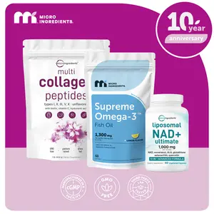 Micro Ingredients Ultimate Anti Aging Bundle: Multi Collagen Peptides Powder 1LB & Liposomal NAD+ 60 Veggie Capsules & Supreme Omega-3 Fish Oil 60 Softgels