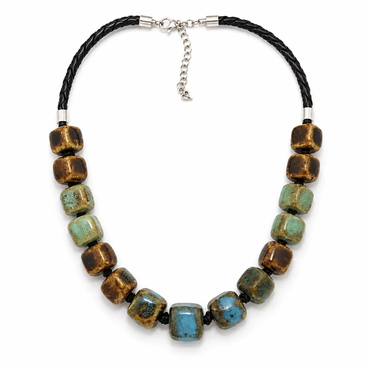 Women's Coastal Canyon Ceramic Bead Statement Necklace - Coastal Cowgirl Boho Chunky Beaded Adjustable Pendants Artistic Beach Charm Handmade Jewelry, Boho Necklaces, Chunky Beaded Necklaces