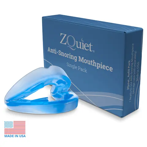 ZQuiet Anti-Snoring Mouthpiece Single Pack - FDA Cleared Snoring Relief with Easy Use & Jaw Adjustment for Comfort Size 1 or 2 - Made in USA