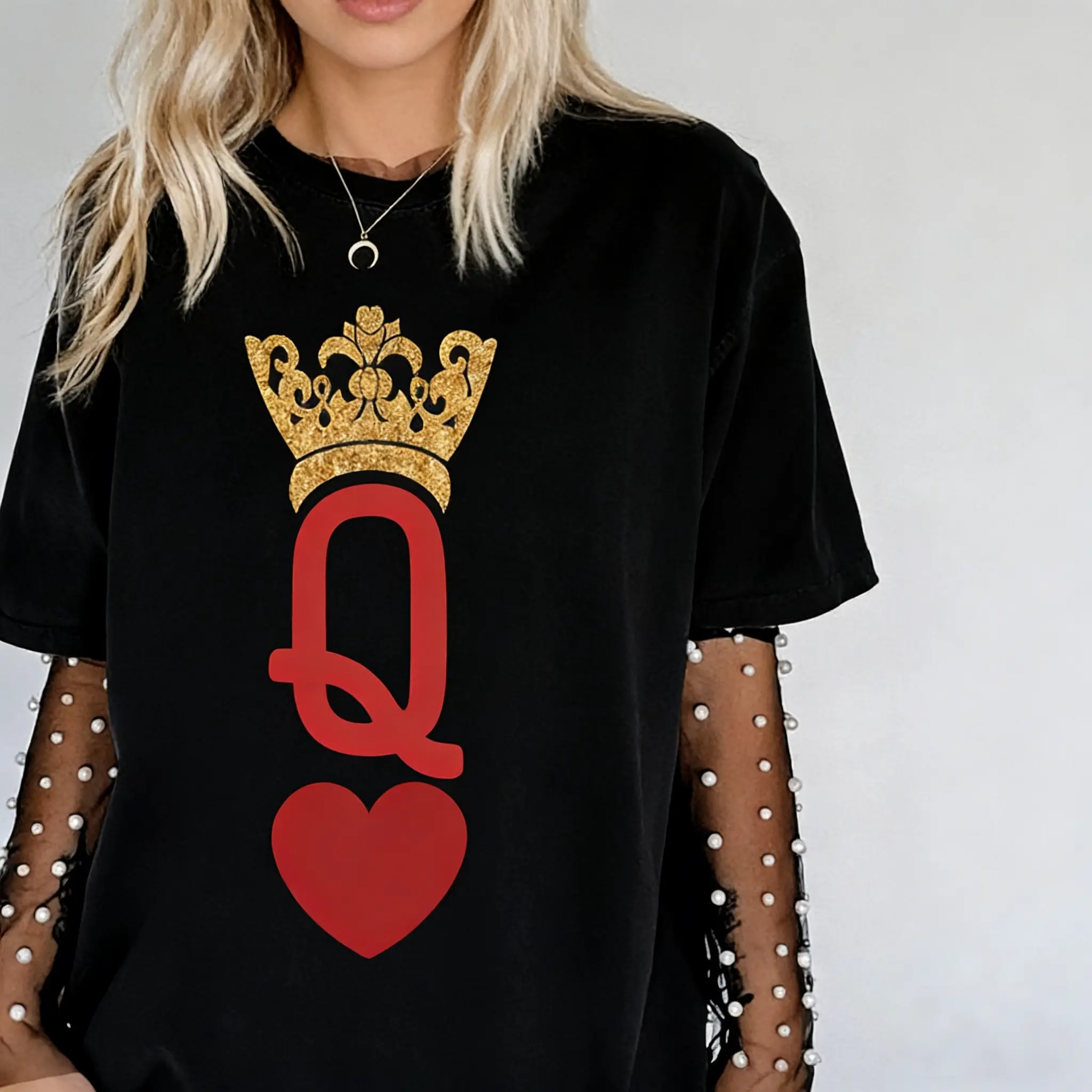 Queen of Hearts Vintage Inspired Tee, Valentine's Day Gift T shirt, Birthday Gift Girl, Hearts t shirt, Gift for Girl friend Fit Apparel