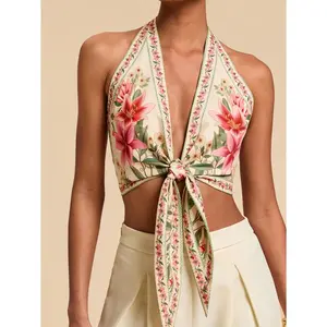 Women's Halter Neck Floral Print Sexy Fashion Blouse For Vacation,Outfits For Women,,Vacation Outfits Woman,Tops