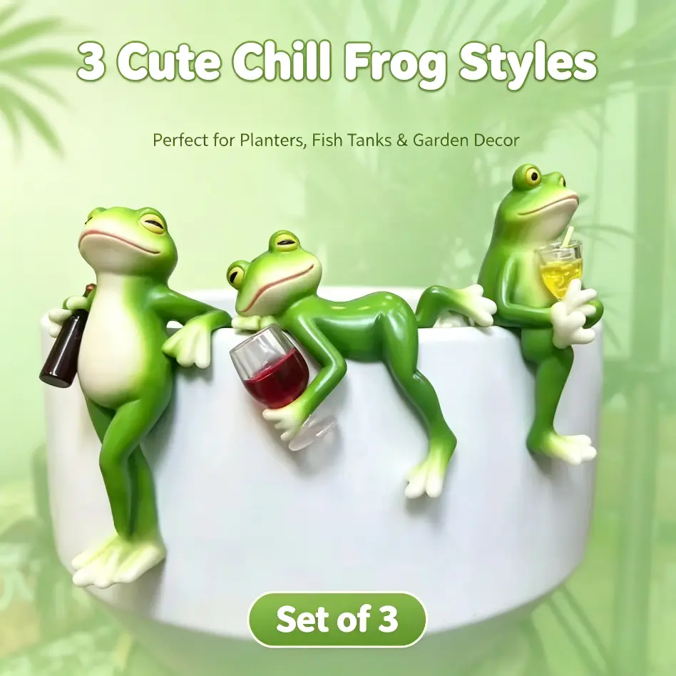 3Pcs Resin Cute Frog Hanging Flower Pot Decoration Set - Mini Statue for Garden, Fish Tank Aquarium, Home Desk Edge Decor