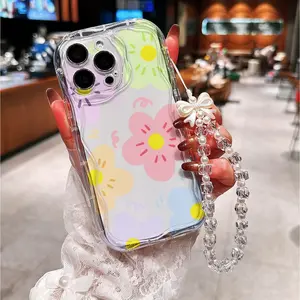 Bling Bling Beaded Phone Case with Charm Tassel Shockproof Durable Precise Holes for iPhone11-17promax Y2K Aesthetic