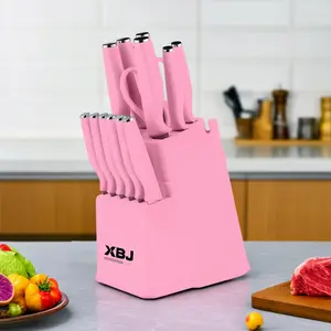 15pcs high carbonstainless steel kitchen knife steak knife set, chefbread ,knife sharpener Block, Serrated UtensilsSlicing Cutting Mother's Day gift Santoku HardWood German Premium Stainless with Kitchenware Storage Wooden spacesaving  knifeset