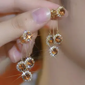 LisiZen Double-Wear Tassel Earrings 14K Gold Plated Sparkling Rhinestone Long Drop Stud Earrings, Versatile 2025 New Fashion Jewelry Statement Style DZEH4316