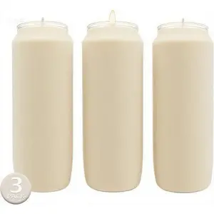 7 Inch White Pillar Candles in Plastic Jar - Vegetable Oil Wax for Prayer, Memorial & Decor - Pack of 3 - Long Burn Time, Clean Burning - Religious, Vigil, Emergency Use Candles