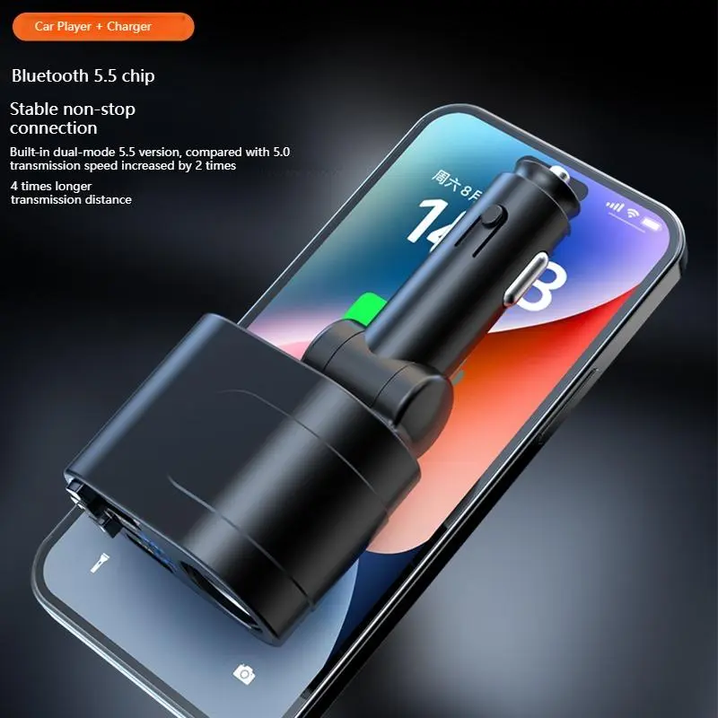 GYIOEUPT 2-in-1 Automotive Charger Car Adapter - 1-to-4 Vehicle Power Adapter with Voltage Display, Damage-Free MP3 Player, Expansion Function, Wireless Fusible CarPlay Dash Mount, Dual-Port Signal Booster, USB Charging, Car Adapters