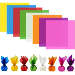 128 PCS 7.48x7.48 Inch Colored Cellophane Wrap Paper Transparent Plastic Sheets for Candy Gifts Wrapping Crafts Birthday Baby Shower Holiday Party Decor