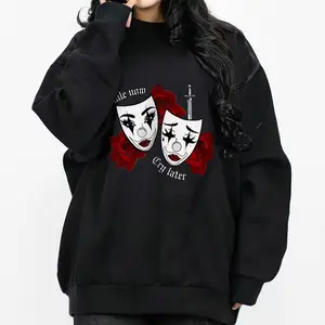 Chicano Clothing Lowrider Clothing Chicana Art Gangster Clothes Cholo Outfit Cotton Fabric Menswear Casual Streetwear Hoodie with Clown Mask Design