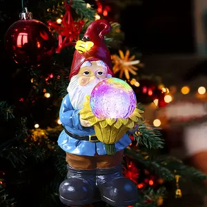 New Solar Powered Resin Garden Gnome Statue - Vibrant LED Sunflower Orb Lights, Rechargeable Nickel Battery, Wireless, ≤36V, Durable Outdoor Decor for Patio, Yard, Lawn, Christmas, Halloween, Unique Gif Ornaments Decoration