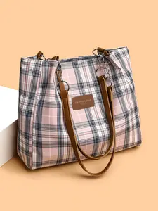 Trendy and versatile checkered pattern classic style casual women's bag, niche and simple single room underarm bag, suitable for daily occasions such as commuting, shopping, dating, gatherings, and going out. Casual Handbag Satchel Casual Lightweight Bag