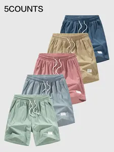 Men's Letter Print Boxer Brief, Casual Comfy Breathable Short-leg Shorts for Daily Wear, Men's Underwear for Summer, Beige Color, Menswear