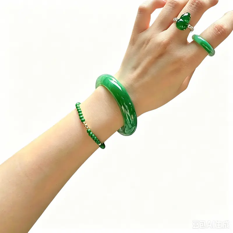 Natural Burmese Old Mine Jadeite Bracelet, High Translucency, Floral Pattern, Oil Green, Clear Water, Fashionable Jadeite Bracelet for Girls