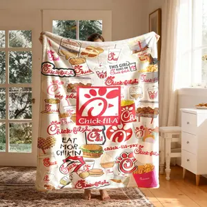 Chick-Fil-A Theme Flannel Blanket, Large Size, Soft Lightweight Warm, Perfect for Bed Sofa Office Camping Travel, Christmas Winter Gift