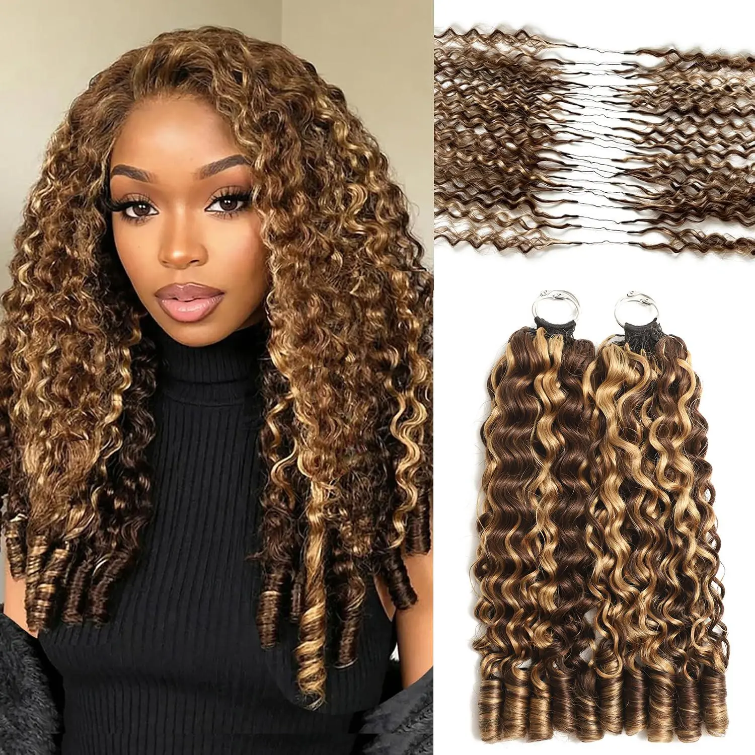 4/27 Highlight Burmese Curly Human Hair Bundles Curly With Spiral Curly End Miracle Knots Feather Crochet Hair For Boho Braiding Brazilian Remy Human Hair Extensions