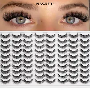 MAGEFY 40 Pairs Fluffy False Eyelashes, Mixed Styles Wispy Cat Eye & Natural Curl Strip Lashes, Soft Lightweight Lashes for Everyday Makeup