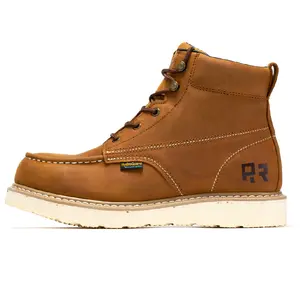 ROCKROOSTER Edgewood Steel Toe  Waterproof Shoes Men's 6-Inch Brown Work Boots for Men Footwear, Slip-Resistant Walking Shoes Closed Creeper Leather Boy