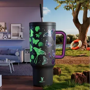 【Meoky 】 40 oz Insulated Mug, keeps drinks cold all day,  Stainless Steel Insulated Tumbler with Lid and Straw -  Leak Proof Tumbler for Car Cup Holders - Travelers Commuters Workers.