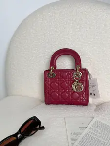 Pre-owned Dior Lady three compartment bag, lambskin leather, burgundy color, 2019 model HK