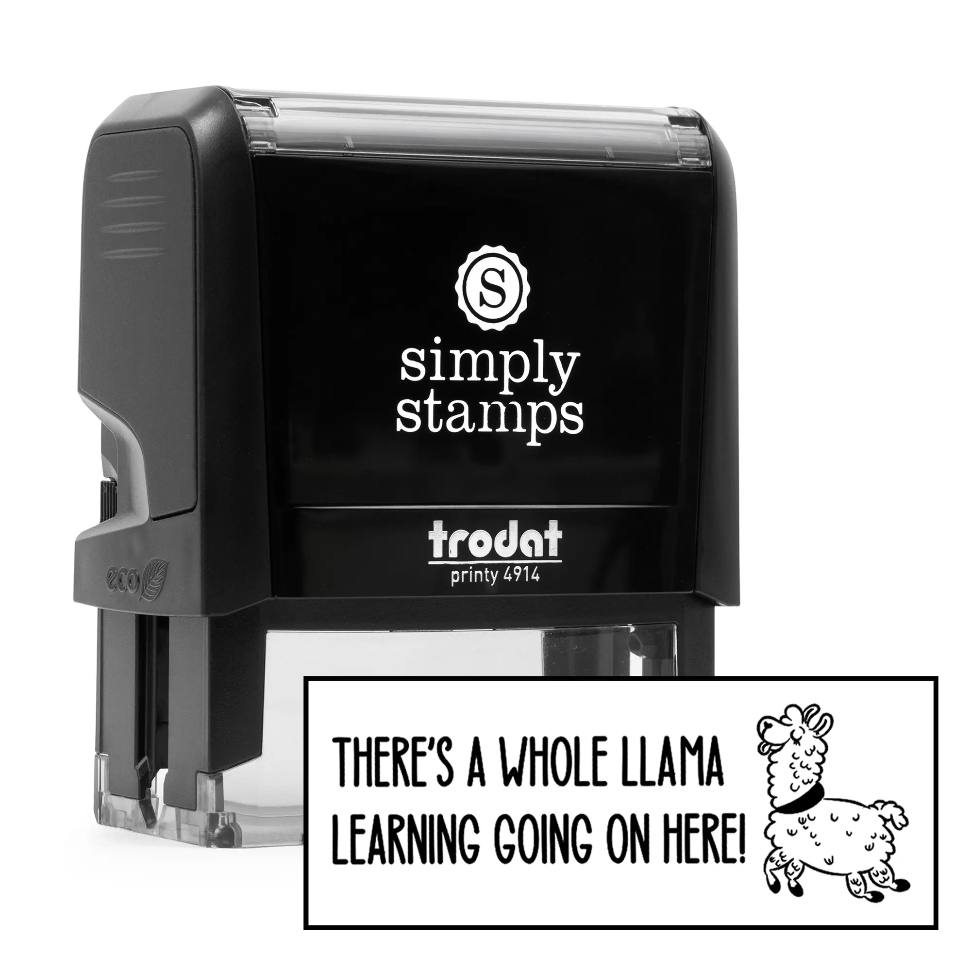 Llama Learning Teacher Stamp - Rubber Self Inking Stamp (Black)