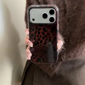Magnetic Half-Cover Case Leopard Pattern Amber Tortoise Shell Phone Cover for iPhone Series, Stylish Women's Mobile Cases