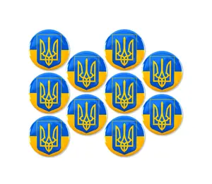 10 Pack - Ukrainian Flag With Trident Pinback Button Badges - 3 Inch