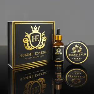 Homme Essence Luxury Beard Oil Kit with Biotin and Beard Balm for Men's Mustache Wellness - Hair Care, Apricot