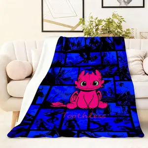 1PC Cute Cartoon Toothless Pattern Blanket Soft Comfortable Skin-friendly Flannel Throw Kids Room Bedroom Sofa Decorative Coverlet Nap Air Conditioner Blanket Four Seasons Universal Anime Peripheral Gift