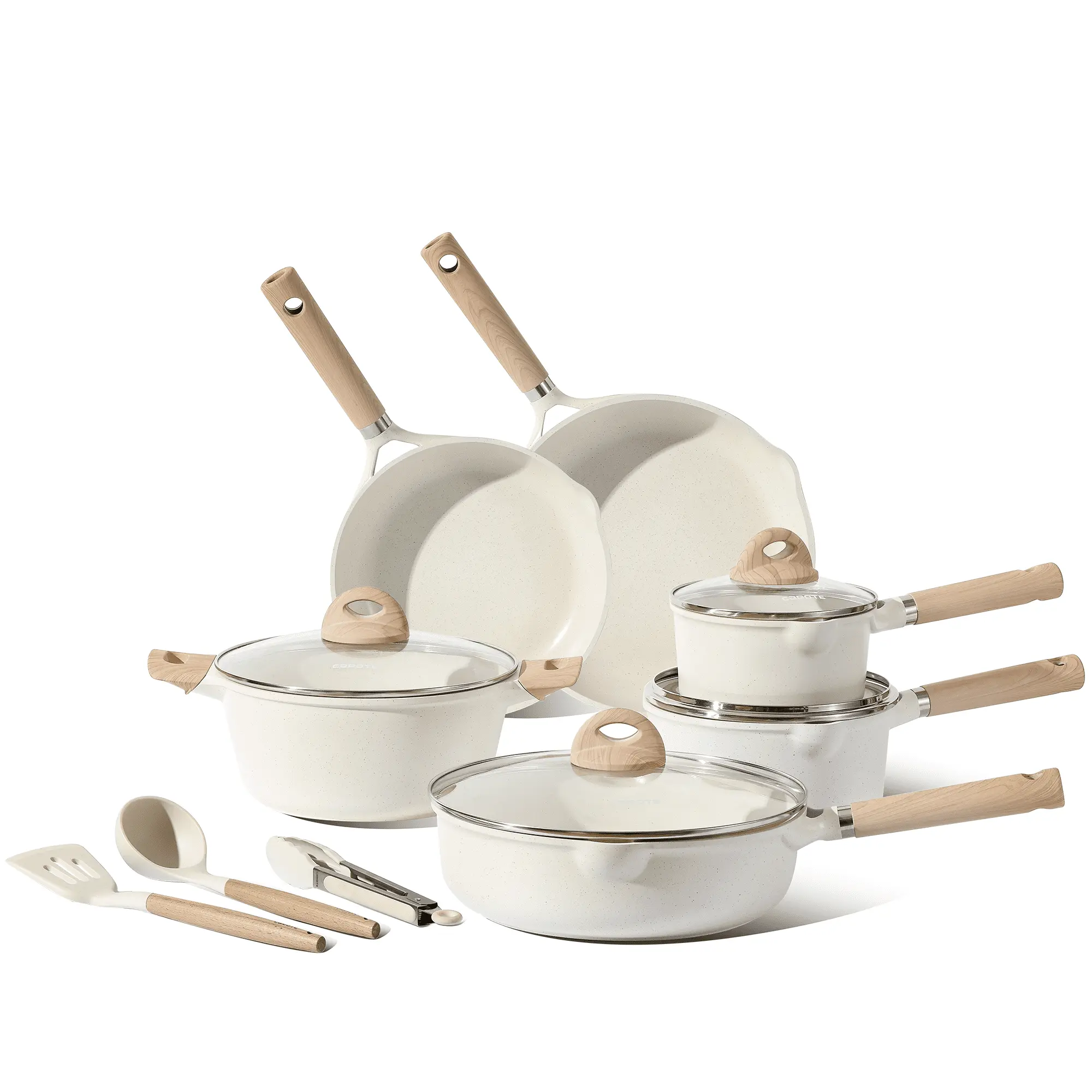 Carote 13-Piece Nonstick White Granite Cookware Set with Lids, All-Stove Compatible Kitchen Pots and Pans Set, Lid