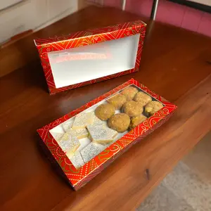 LoveNspire Elegant Red Handmade Traditional Art Box - Multi-Size Cardboard Base Packaging, Set Variants for Desserts, Wedding Festive Return Gifts