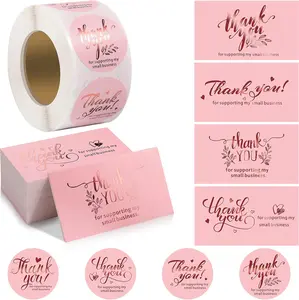 600 Pieces Thank You for Supporting My Small Business Cards and Stickers Set - Pink Gold Foil Thank You Cards for Retail Store Package Insert Envelope Seals Business Owner Sellers