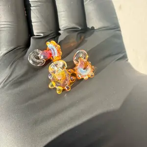 Amber Purple Octopus Charm - borosilicate Glass - handmade