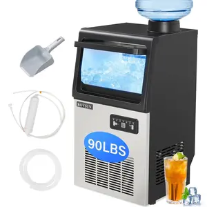 ROVSUN 90LBS/24H Countertop Ice Maker with 2 Water Inlets & Appointment Function, Freestanding Ice Machine with 11lbs Storage Bin, Ice Scoop, Drain Pipe & Water Inlet with Filter
