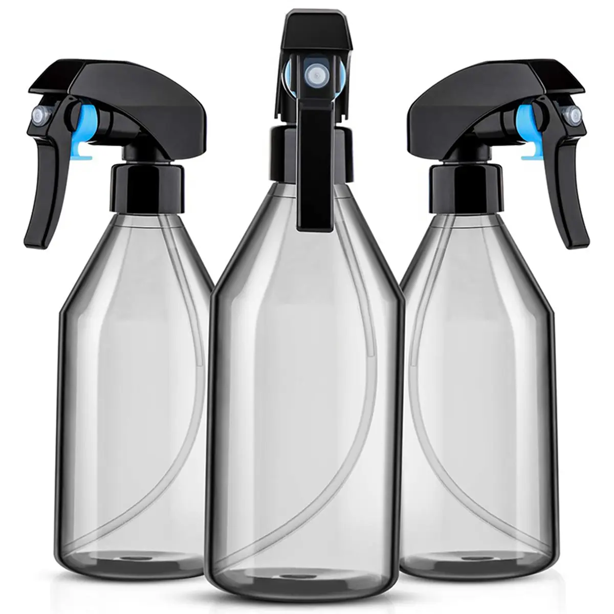 3-Pack 10oz Household Transparent Refillable Plastic Spray Bottles - Plastic Containers with Black Trigger Sprayer for Cleanser Bottle Cleaning Solutions