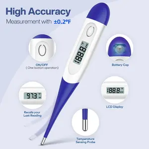 Digital Thermometer, Medical Healthcare Oral Thermometer with Fever Line Indicator - Rigid Tip, Water Resistant, for Adults & Kids (Rectal, Underarm Use)