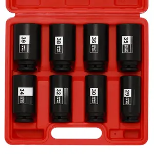 8PCS 1/2" Deep Axle Nut Impact Socket Set CR-MO 12 Point Metric 29-39mm Professional Tools with Storage Case for Tough Jobs