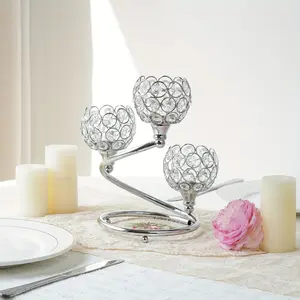 1pc 3-Arm Crystal Metal Candle Holder Centerpiece - Elegant Tea Light Stand with Shimmering Accents for Weddings, Anniversaries & Table Decorations