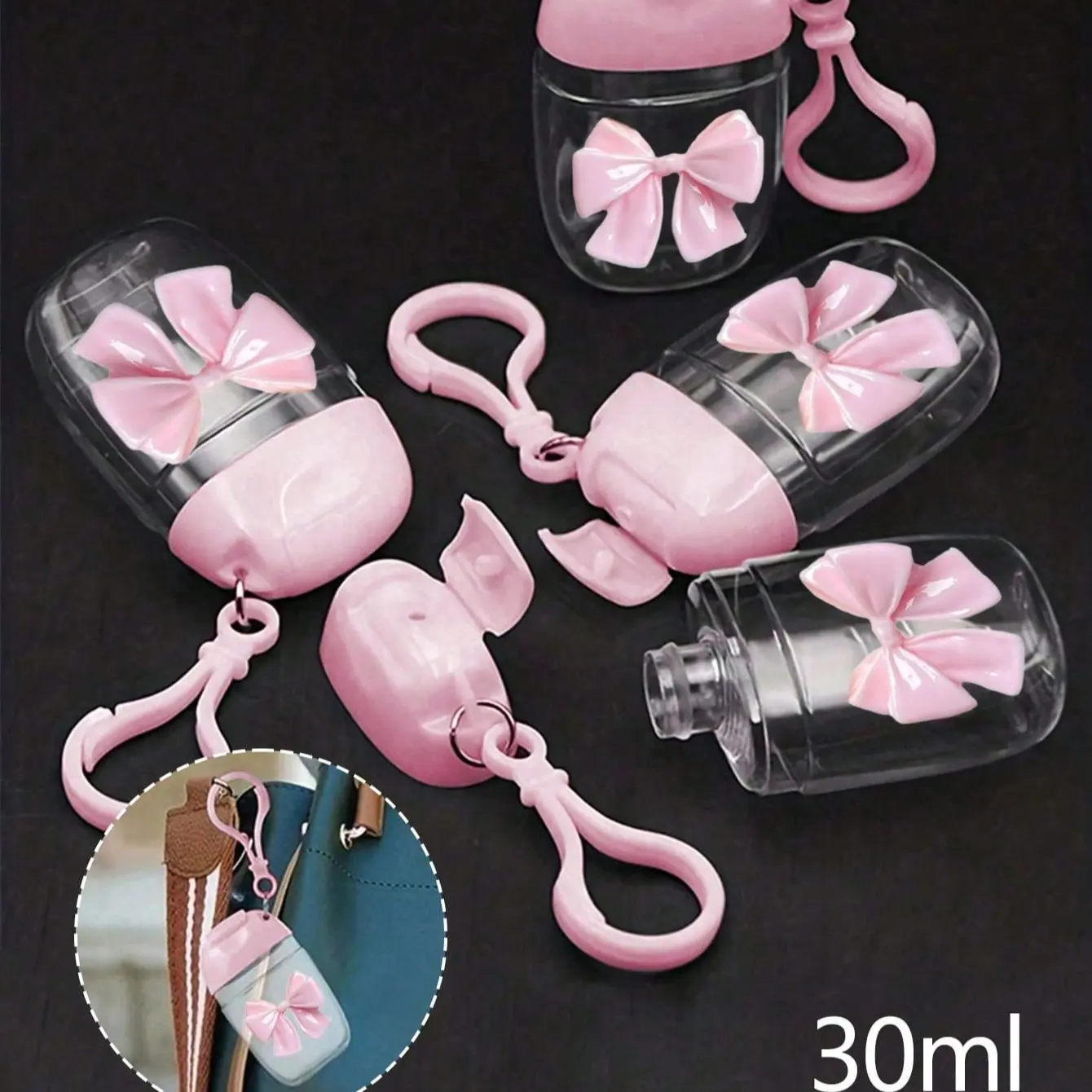 Transparent Empty Bottle Hand Sanitizer Dispenser, 30ML Travel Size with Bow, Reusable Portable Container for Liquids