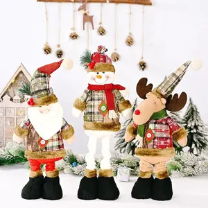 Set Of 3 Stretchable Christmas Plush Toys Santa& Snowman & Reindeer Creative Festive Desktop Display And Window Hanging Decor For Christmas Eve Gifts & Holiday Atmosphere